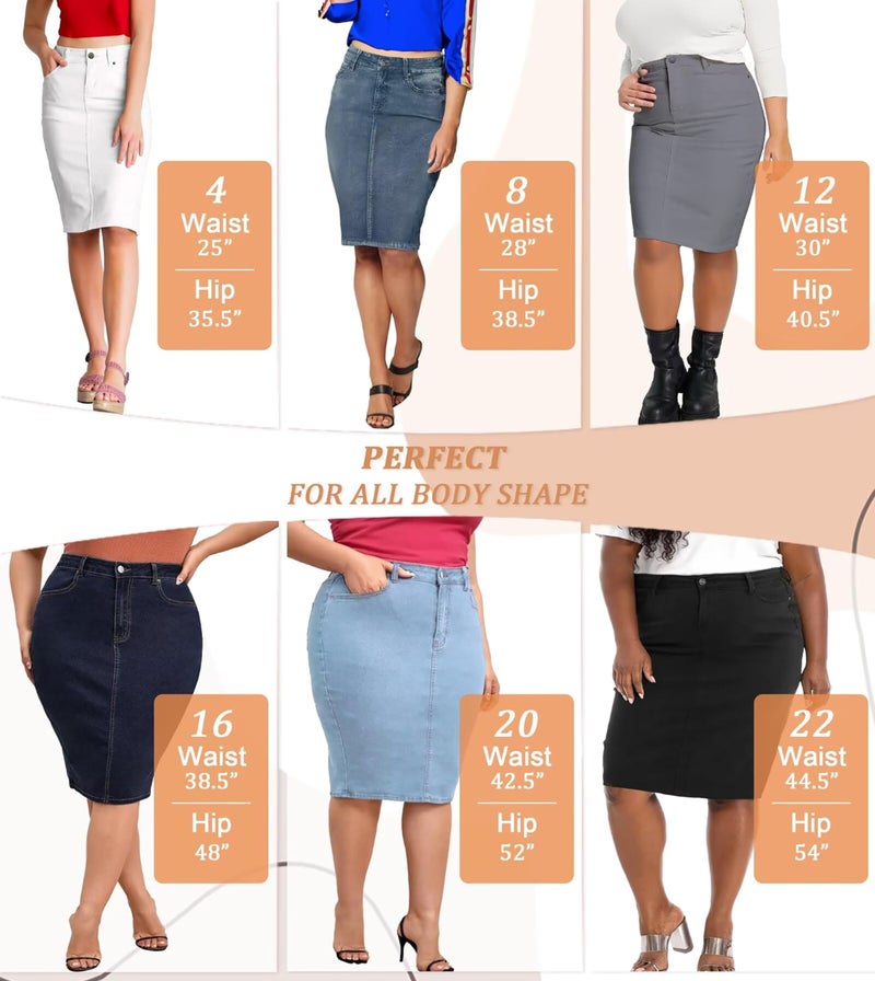 Lexi Womens Stretch Pencil Skirts with Functional Pockets, A Line & Destructed Mini Denim Skirts SK22890X NF Potassium 18 - Image 4